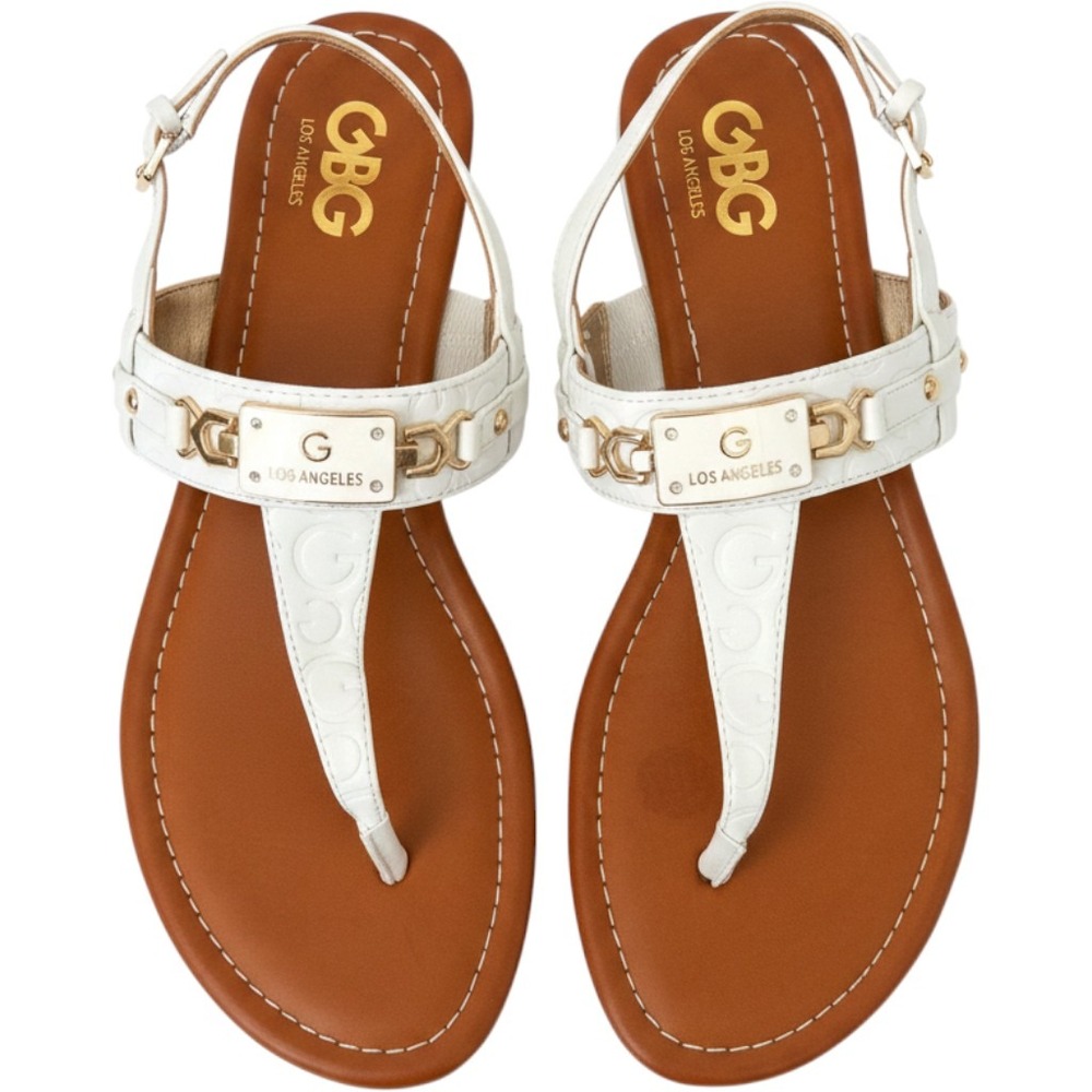 GBG Los Angeles Riven-C White Gold Embossed Thong Sandals Womens 10M GGJRIVEN-C